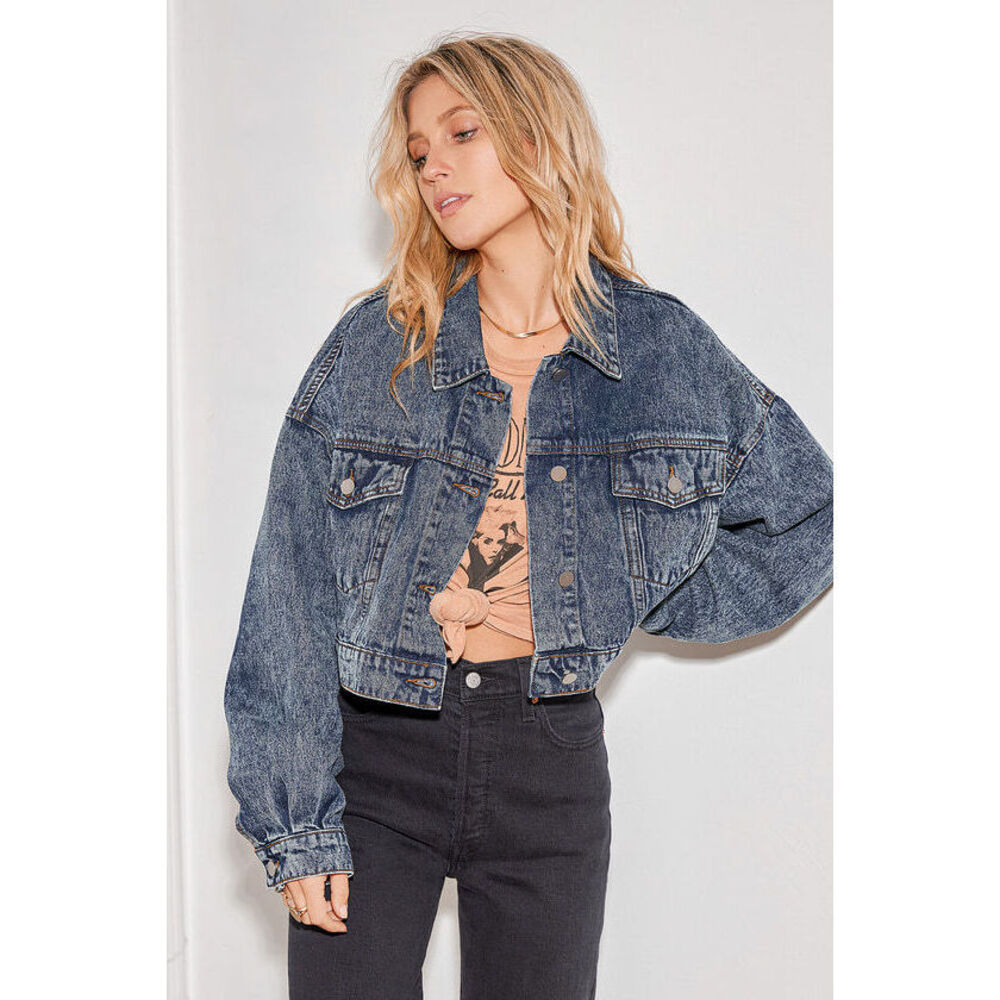 Medium Wash Cropped Denim Jacket Blue - Size S